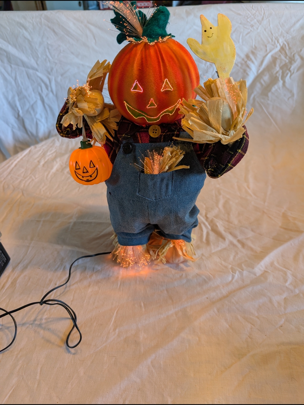 2/50$ Vintage Orange Halloween Pumpkin Scarecrow Figurine with Denim Overalls